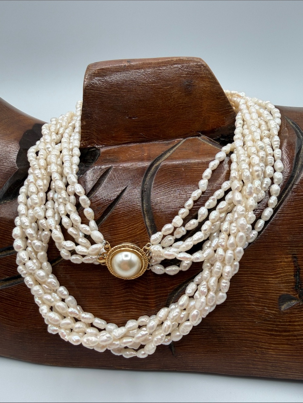 Vintage TORSADE Genuine Freshwater Pearl Multi Strand Necklace  Front Clasp Silv